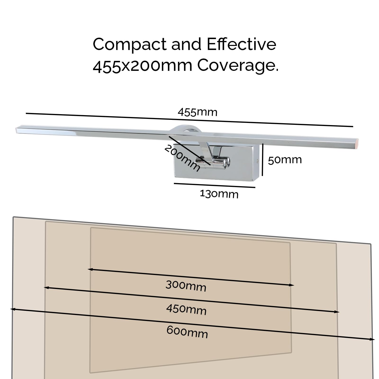 Alpinaluz Aplique Pared LED para Cuadros 8W 2700K Cromado Brillante 45,5 cm | Barra orientable 180° con difusores acrílicos para espejos, vitrinas, muebles y decoración mural