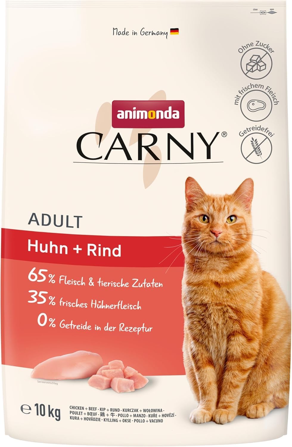 animonda Carny Adult, Croccantini Gatto, senza zucchero e senza cereali, Pollo + Manzo 10 kg