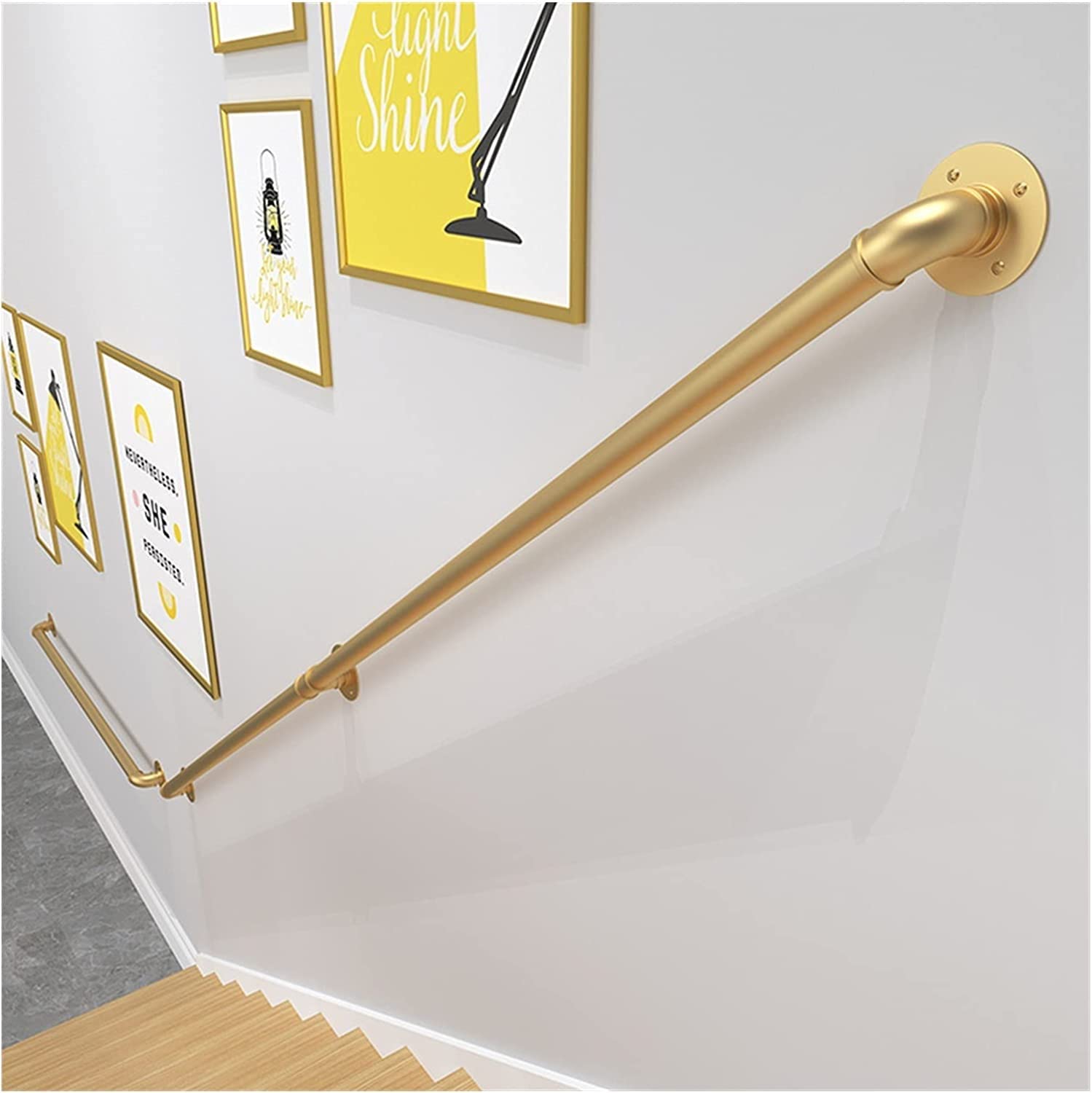 Jiajujia Gold Stair Handrail Metal Staircase Bannister Rail For Elderly/Kids/Disabled, Wall Railing For Indoor Outdoor