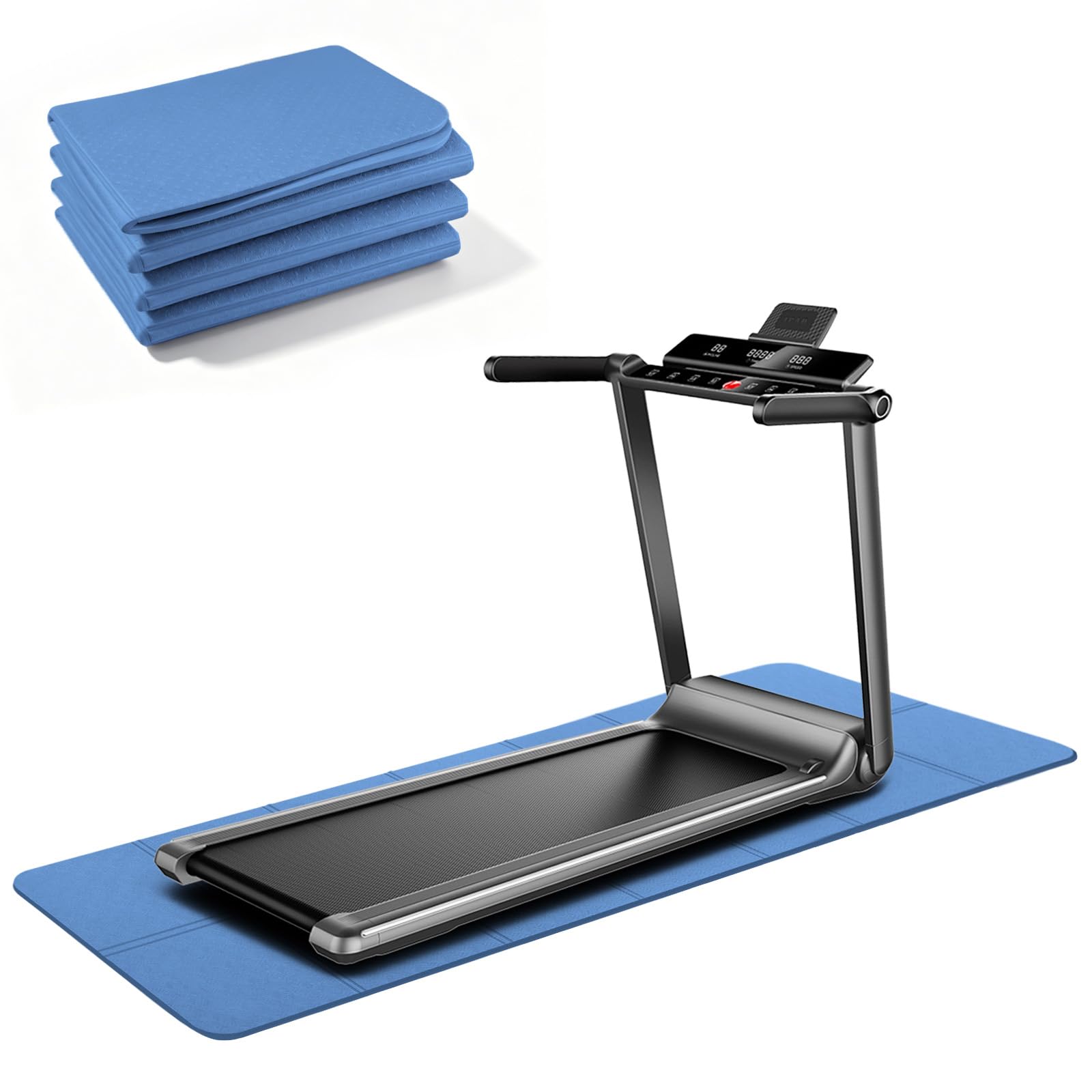 Foldable Floor Protection Mat 183 x 61 cm 6 mm - PVC Underlay Mat for Treadmill, Exercise Bike & Fitness Equipment - Protects Floors from Vibration & Noise - Non-Slip & High Density (Blue, 183 x 61 x
