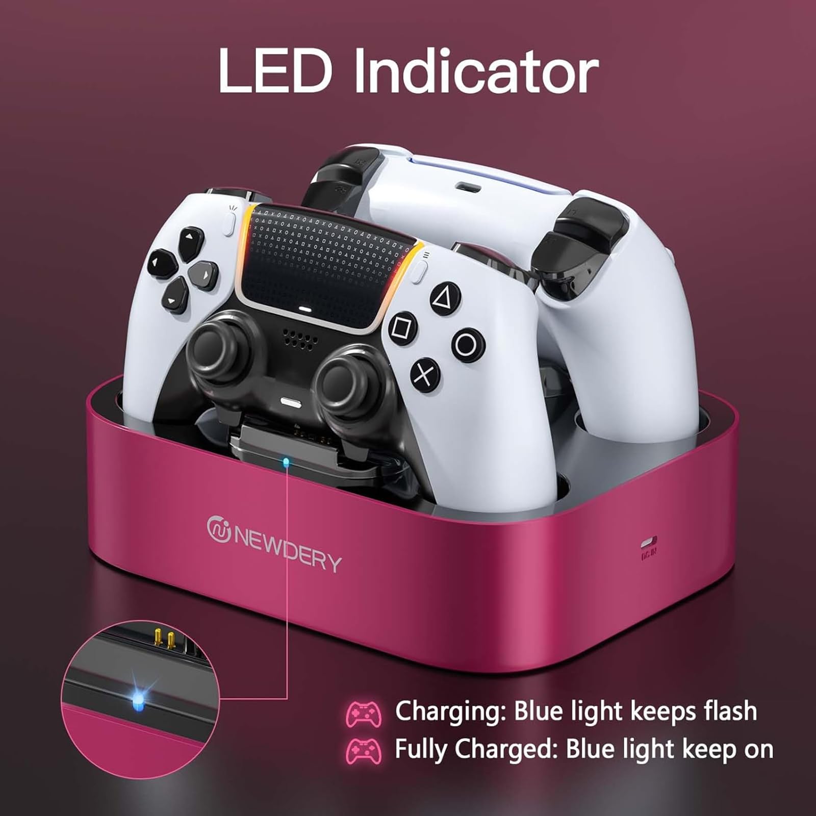 NEWDERY Stazione di ricarica per controller PS5 compatibile con Dualsense Edge, stazione di ricarica rapida con cavo, stazione di ricarica doppio controller per PlayStation 5 e Dual-Sense Edge