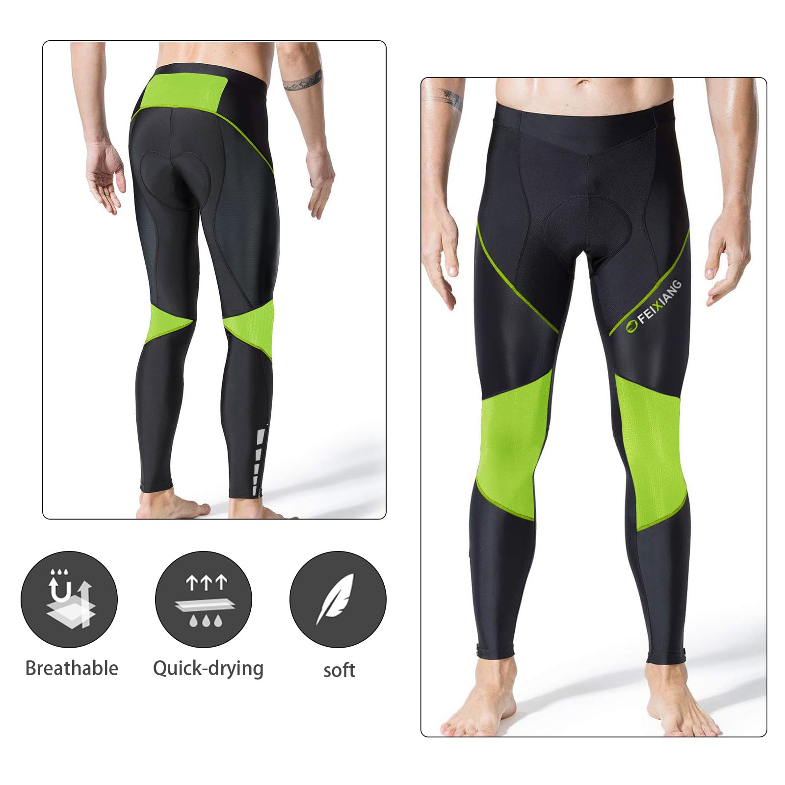 MEETWEE Herren Radlerhose Lange Fahrradhose, Kompression Radhose Leggings Radsport Hose für Männer Elastische Atmungsaktive 3D Schwamm Sitzpolster