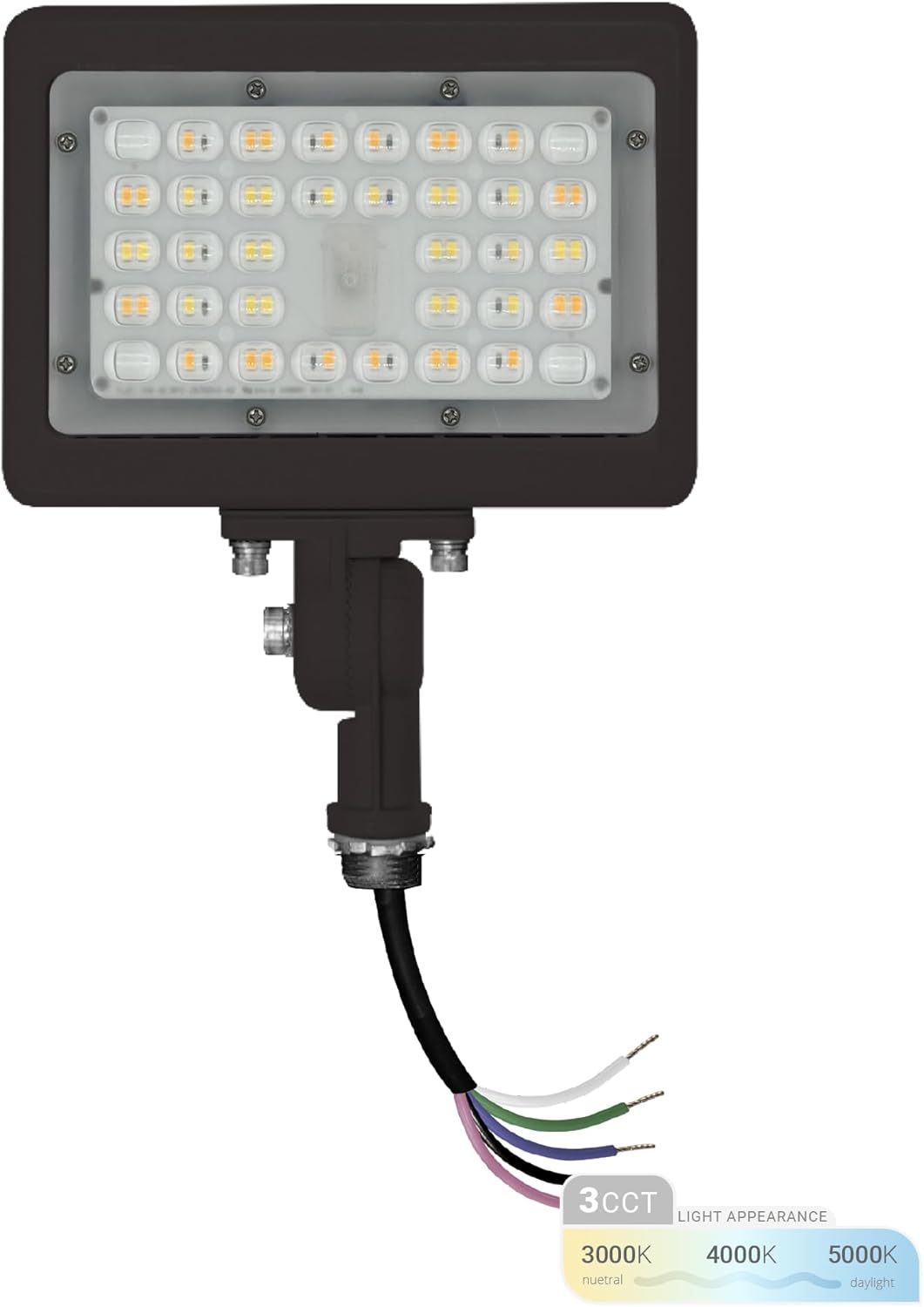 NUWATT 15W LED Flood Light, 3CCT 3000K/4000K/5000K Selectable, IP65 Waterproof Lighting, 1/2" Adjustable Knuckle Mount, 2100 Lumens, 120-277V, Outdoor Security Floodlight for Yard, Bronze, UL