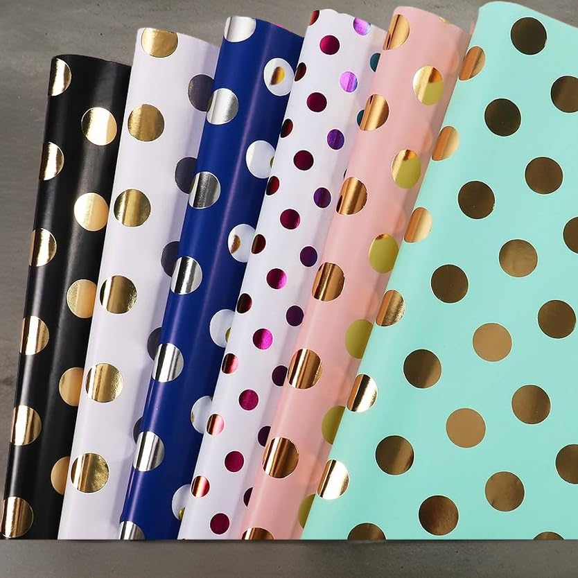 Its ASSORTED!FLOROCENT™ Gift Wrapping Paper Sheets (90 GSM, SIZE:50cm x 70cm, 5 SHEETS PER DESIGN, PACK OF 25 PCS) For Birthday Packing, Christmas/Diwali/New Year Gifts(POLKA DOTS & CHECK PATTERN)-image-1