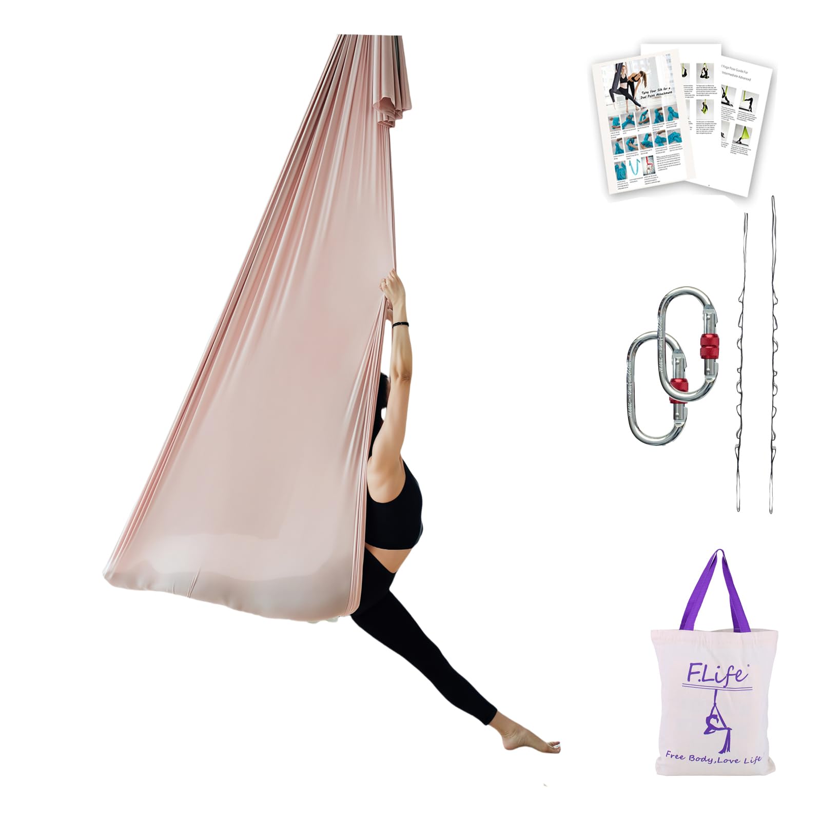 F.Life Aerial Silk Yoga Hammock & Swing for yoga Inversion,Strength training,starter hardware kit