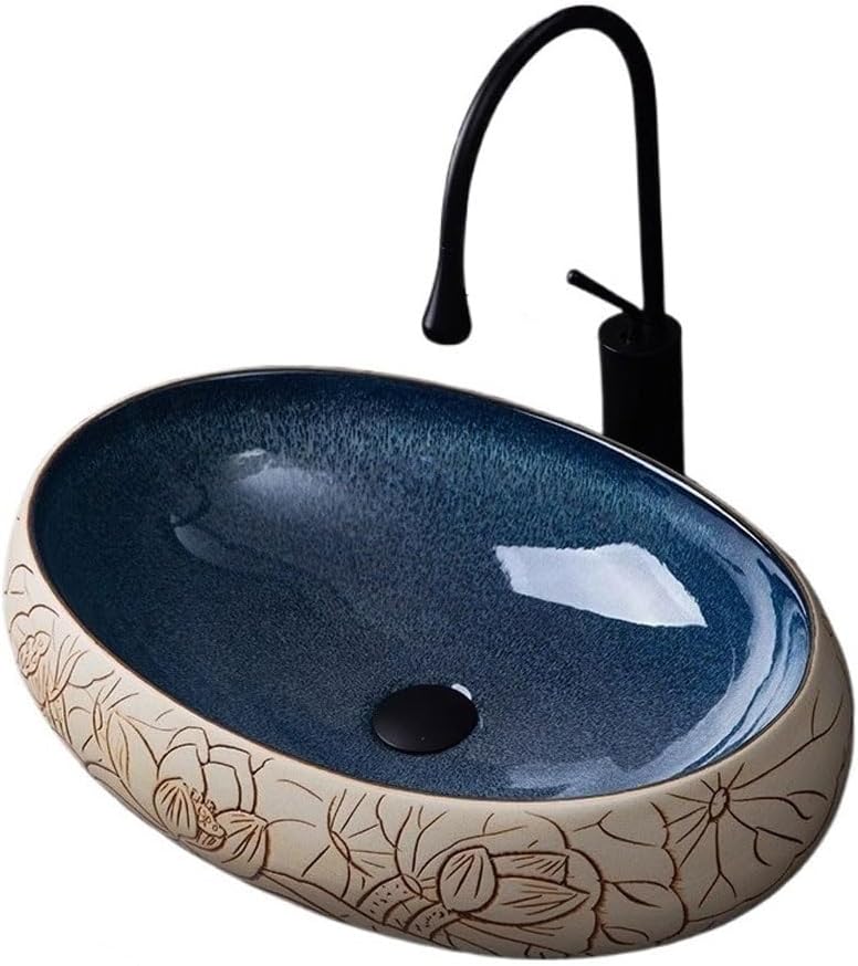 Bathroom Sink Retro Above Counter Basin Ceramic Art Creative Bathroom Wash Basin Home Wash Basin Bathroom Sink Vessel(B)