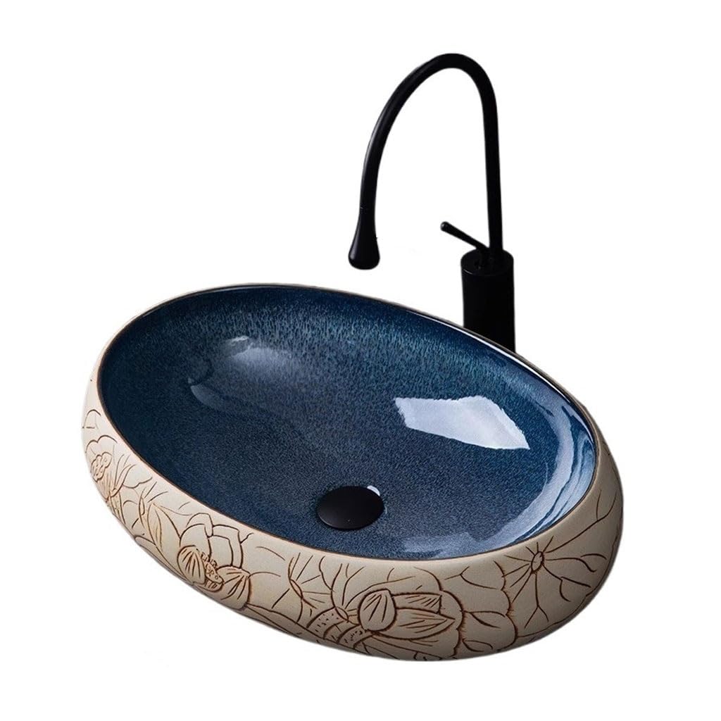Bathroom Sink Retro Above Counter Basin Ceramic Art Creative Bathroom Wash Basin Home Wash Basin Bathroom Sink Vessel(B)
