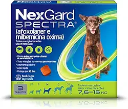 NexGard Spectra Antipulgas e Carrapatos e Vermífugo para Cães 7,6-15kg - 3 tabletes