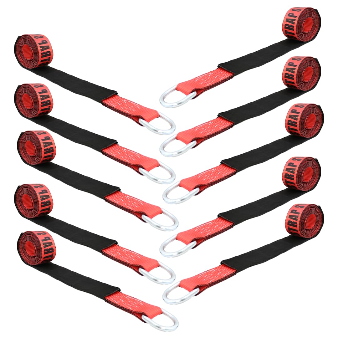 BoxerPro 2 in x 10 FT Red Lasso Tow Strap with Forged D Ring 10 Pack – Protective Sleeve – Car Tie Down, Auto Hauler, Auto Transport – 10,000lbs