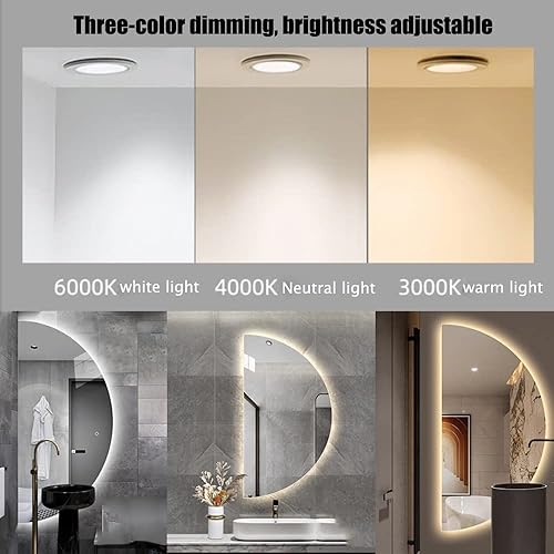 Miniatura 6 de ZJIEX Espejo de baño LED semicircular de 24 pulgadas, sin marco, a prueba de explosiones, antivaho, regulable en 3 colores (derecho, 24 x 24