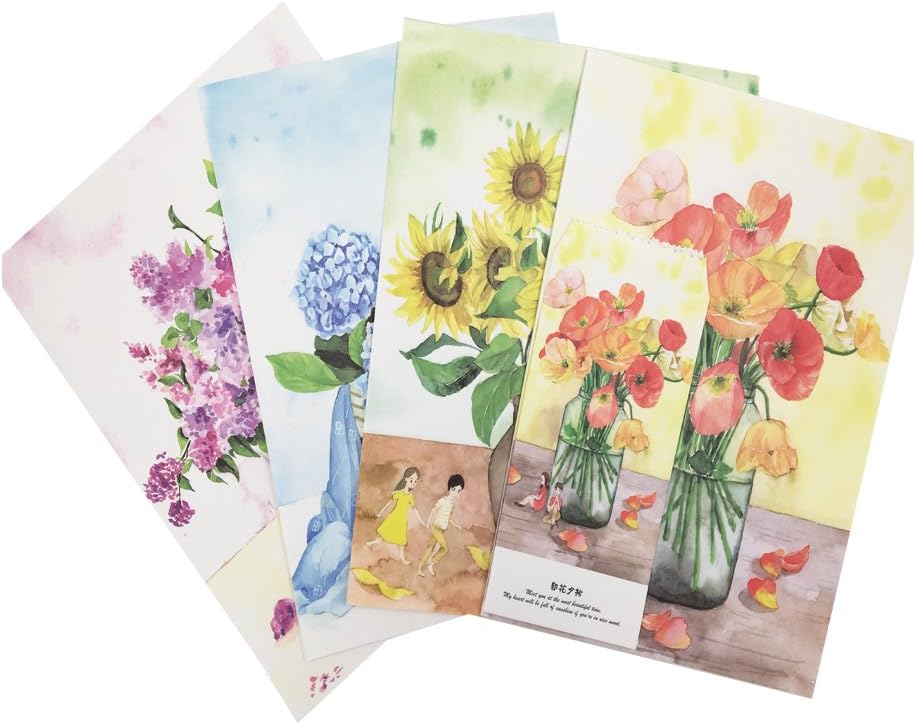 QingLanJian 16 Creative Flower Arranging Writing Paper Letter With 8 Envelopes,Stationary Paper and Envelopes Set