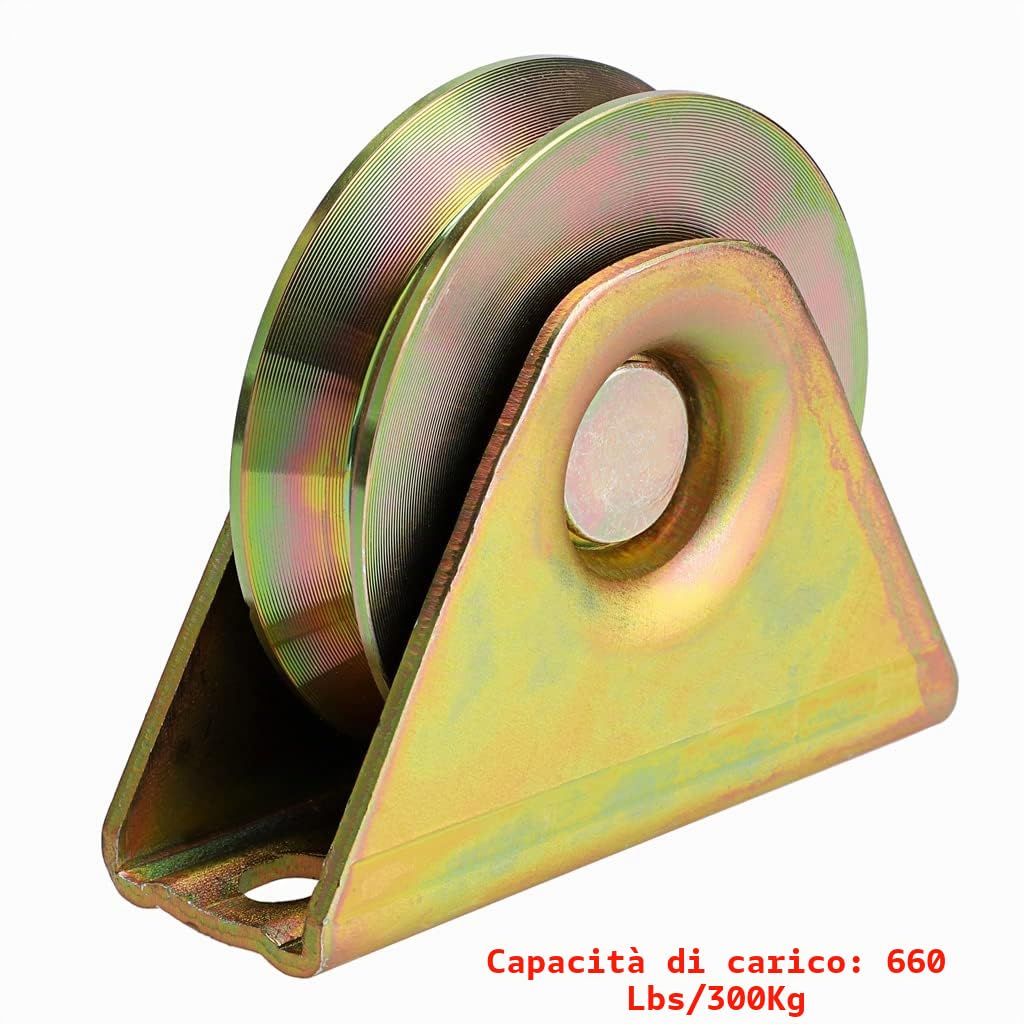 Skelang Ruota per cancello scorrevole 76 mm, ruote in acciaio con scanalatura a V, hardware per cancelli di fabbrica, porta di vialetto, capacità di carico 300 kg per ruota, confezione da 4