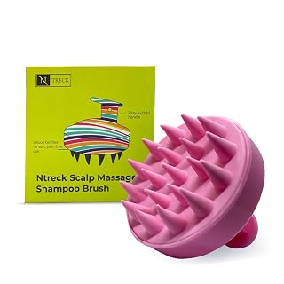 N Treck Scalp Massager for Growth | Gentle Silicone Bristles for Hair and Scalp Scrubber, Exfoliator, Dandruff Removal, Prevents Loss For Men, Women – Pack of 1, Pink
