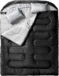 MEREZA Saco de dormir duplo para adultos e homens, com travesseiro, tamanho Queen, saco de dormir para duas pessoas para todas as estações, acampamento, caminhada, mochilão, sacos de dormir para 2
