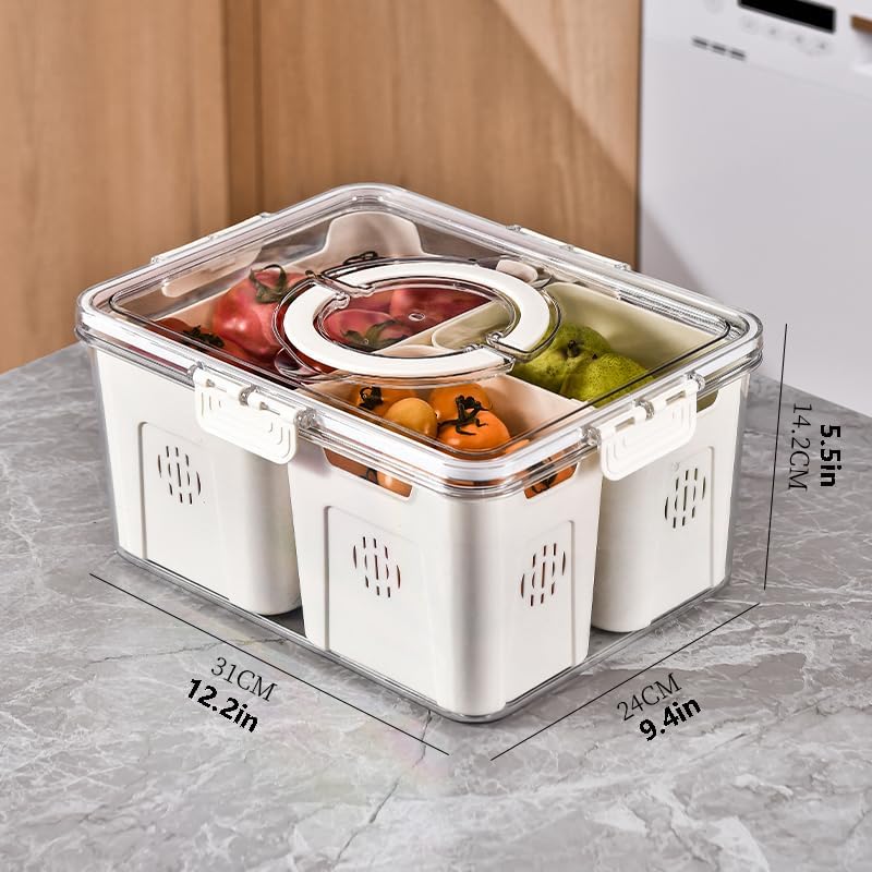Miniatura 6 de Contenedores de almacenamiento para refrigerador para frutas y verduras, reutilizables, 4 cestas extraíbles, organizadores y almacenamiento con asa