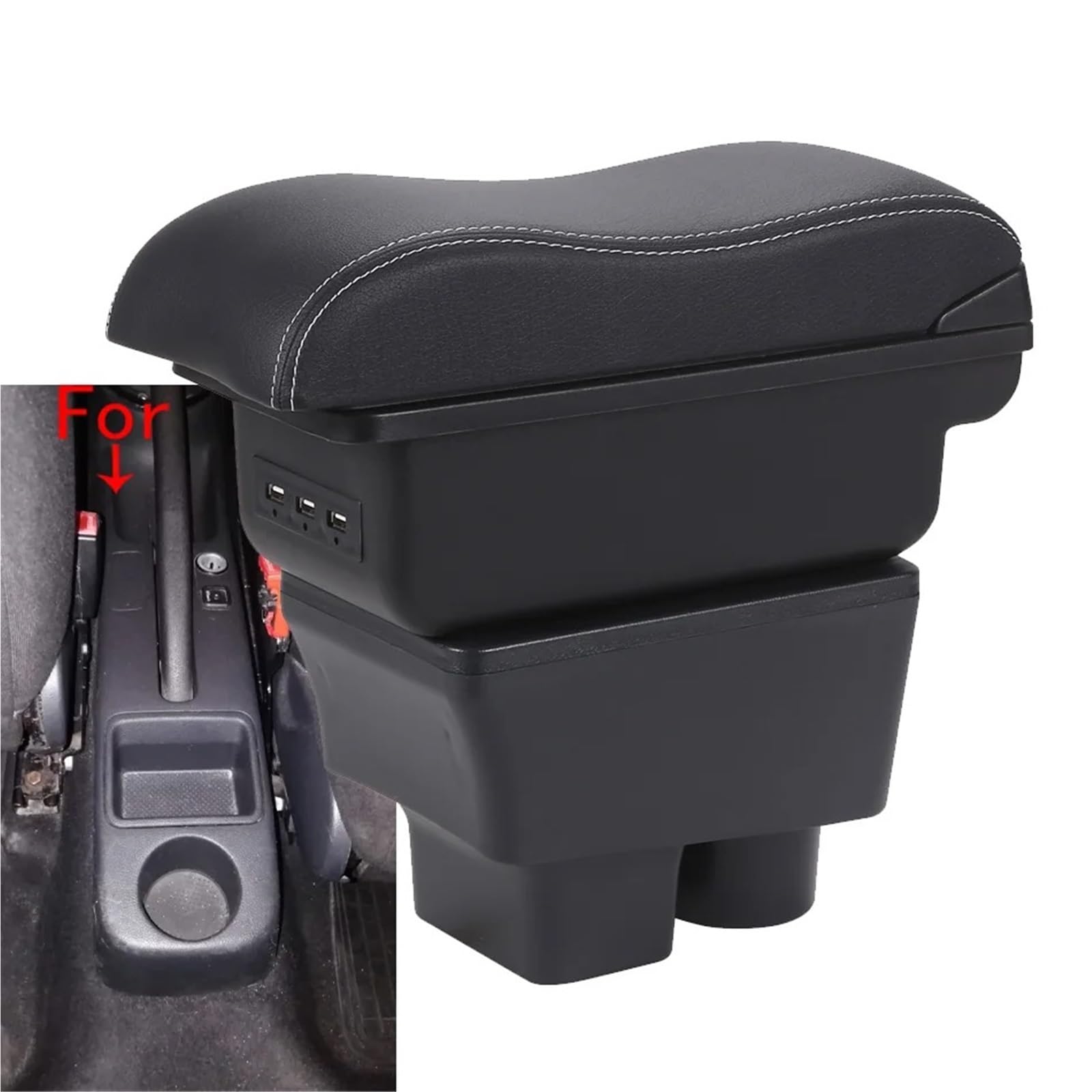 Armsteun Richter Bush Podłokietnik Box Fit For Skoda Fabia II 2 Car Armrest 2008-2014 Zakrzywiona powierzchnia PU Leather Car Storage Box(C3 Black white NOUSB)