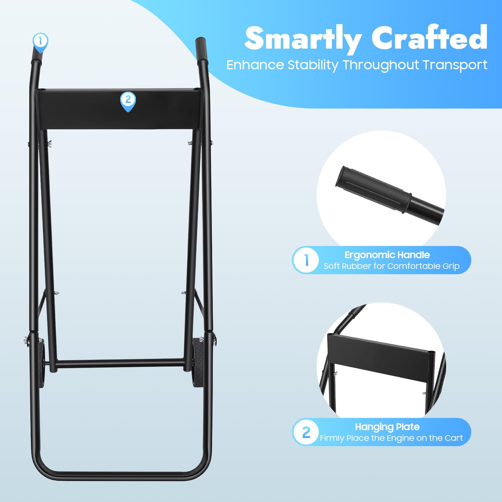 Carro de Transporte Plegable para Motor Fueraborda - 70 kg de Capacidad, Soporte para Motor, Remolque de Barco con Rueda Sólida