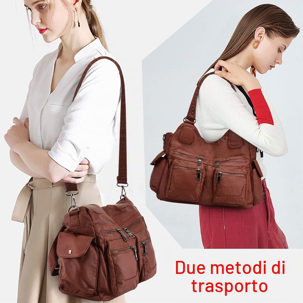 BAIGIO Borsa da donna in morbida pelle lavata Hobo borsa a tracolla a tracolla con manico superiore borsa da donna con tracolla staccabile