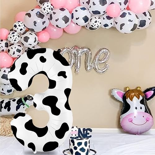 Miniatura 5 de Globo con estampado de vaca de 40 pulgadas, globo número 3, suministros para fiesta de cumpleaños con temática de vaca, globos de número para granja