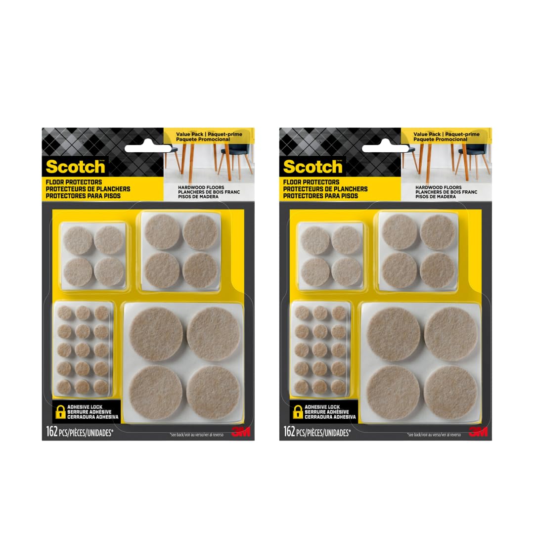 Scotch Felt Pads, Round, Assorted Sizes, Beige, 2 Pack (324 Pieces)