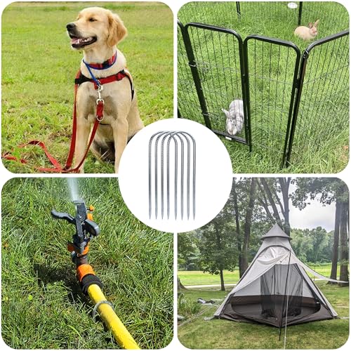 SHENGHUISS Estacas de varilla de 12 pulgadas, Forma U para trampolín, 8 piezas de acero galvanizado para anclar tienda y jardín miniatura 7
