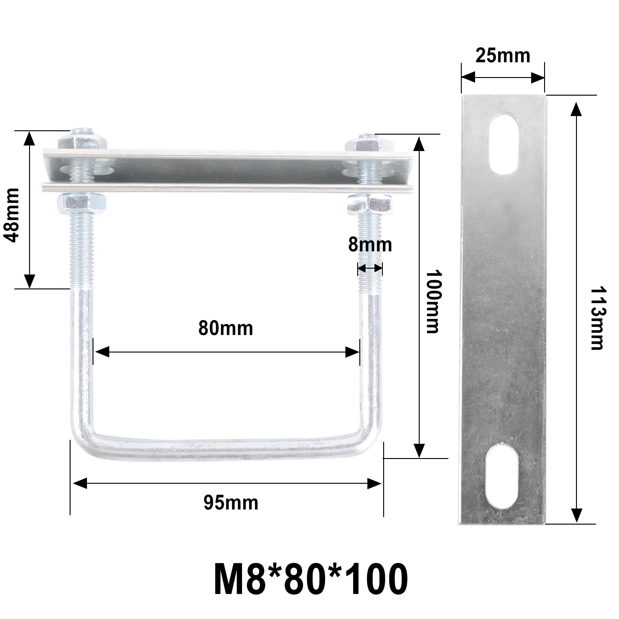 Boulons En U 4 Pièces Boulon De U En Acier Inoxydable Boulon U M8 Boulon Carré en U U-Boulon Avec éCrou Plaque De Cadre Et Rondelle