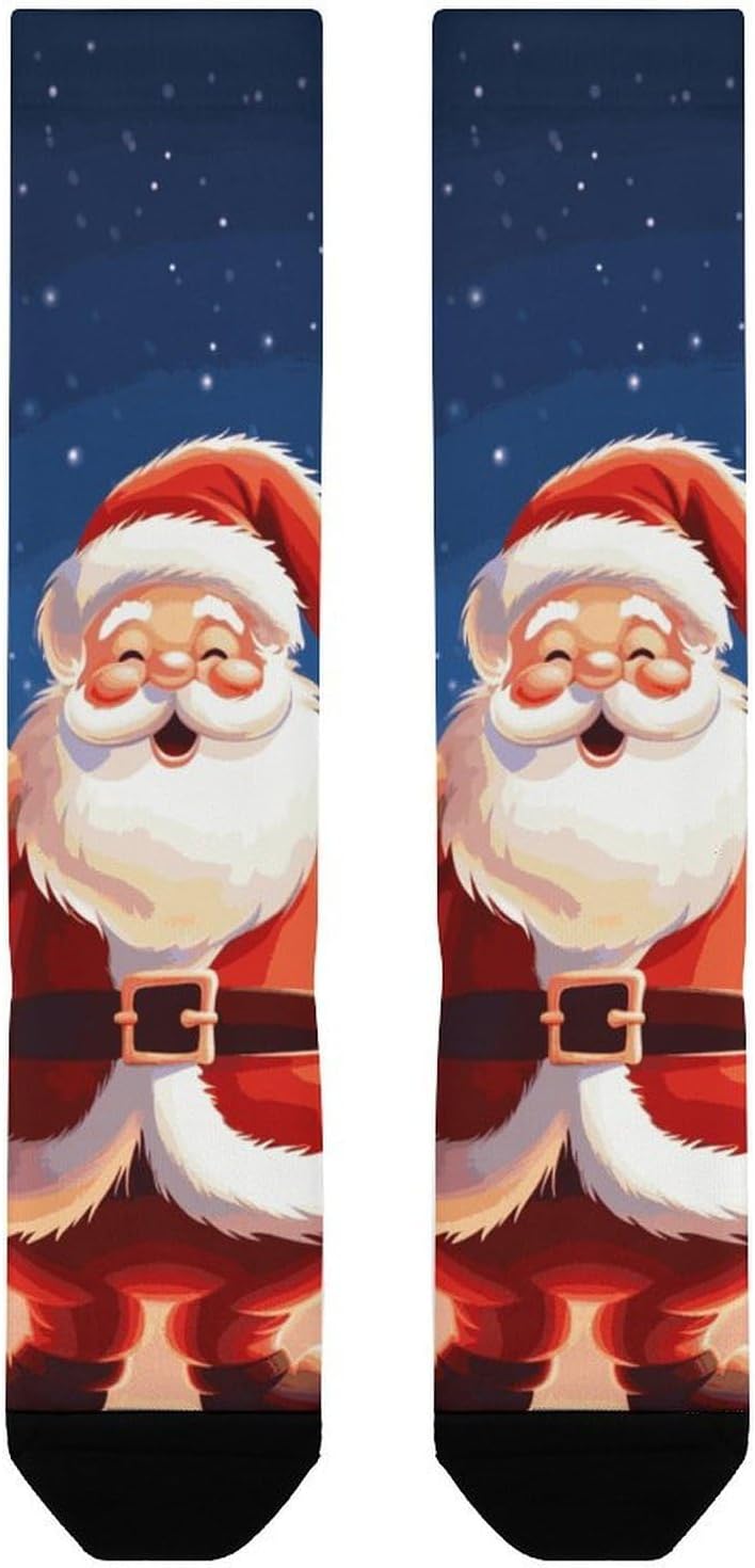Christmas Santa Claus Knee High Soccer Socks Moisture Wicking