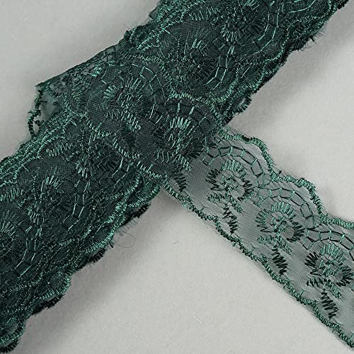 Bordure en dentelle brodée de 10 mètres - Ruban cadeau en dentelle - Vendu au mètre - Pour bricolage, couture, Noël, mariage, fête, décoration - Vert foncé