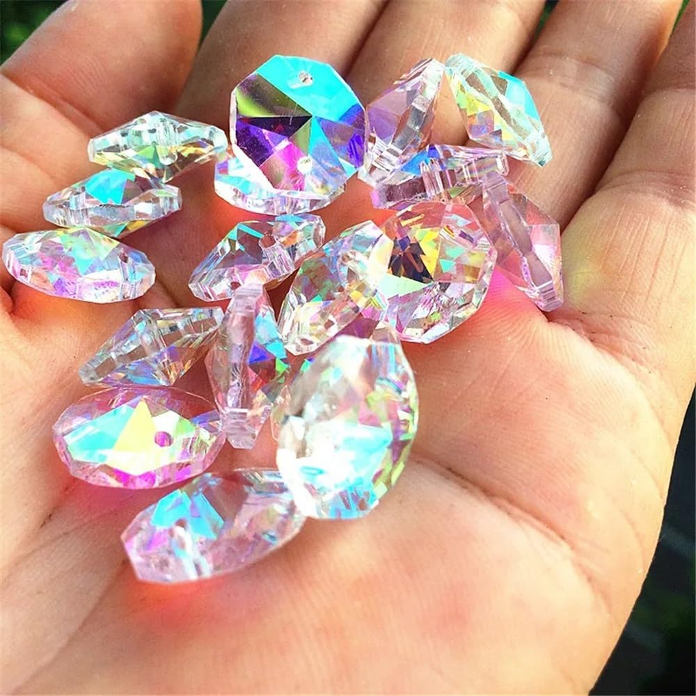 Perles octogonales en verre transparent AB 14mm, 500 pièces/lot, dans 2 trous for perles de cristal, décoration de brins