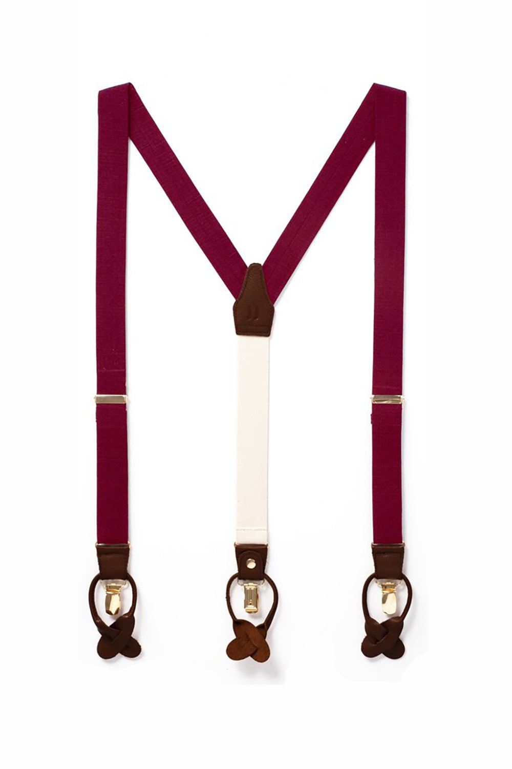 Woven Textured Y Suspenders for Men with Leather Detailing & Interchangeable Clips