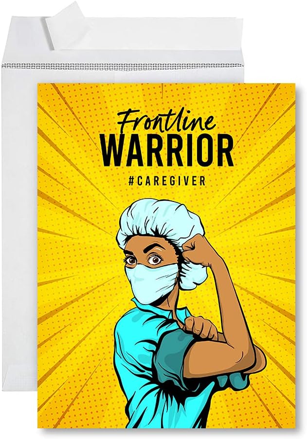 Andaz Press Funny National Caregivers Day Jumbo Card, Frontline Warrior, 8.5 x 11 inch Blank Greeting Card with Envelope, Caregiver Appreciation Day Card Thank You Card For Caregiver, Nurse, 1-Pack