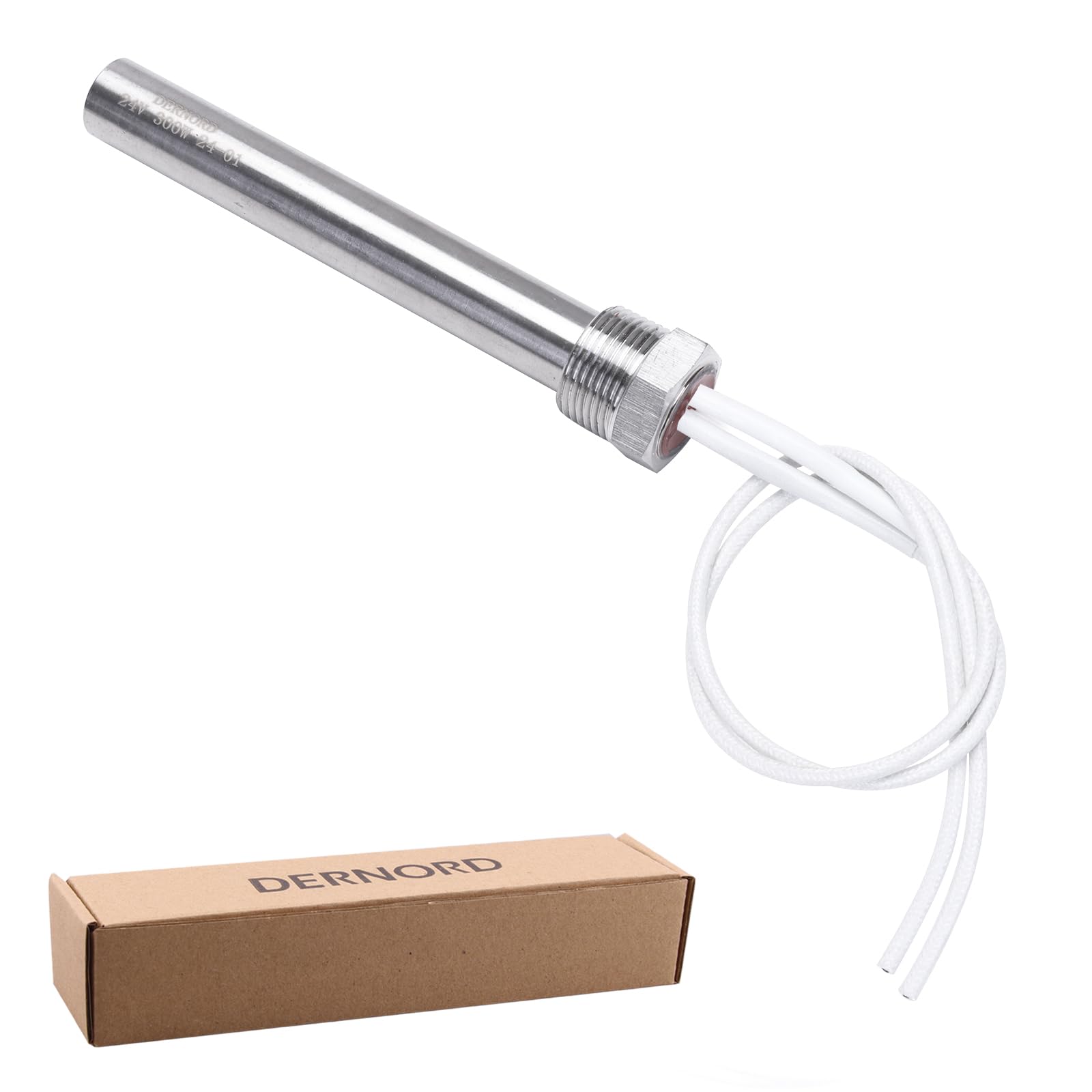 DERNORD Elemento riscaldante multiuso fai da te, 24 V, 300 W, con flangia da 3/4 pollici, tubo singolo in acciaio inox