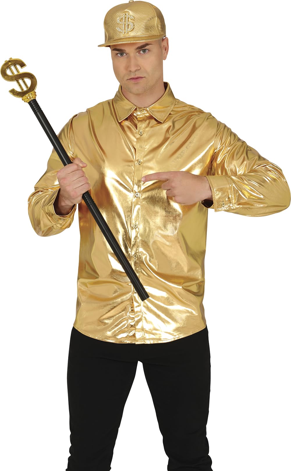 FIESTAS GUIRCA | Detachable Dollar Cane (30 in) - Fancy Dress Accessory for Desert Princes and 90s Parties - Ideal for Carnival and Halloween - All Users - Black Gold