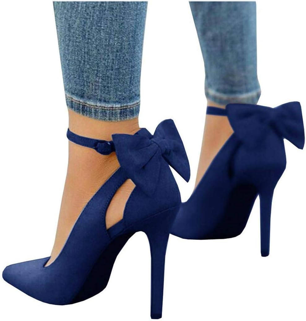 Women's Pointed Toe High Heels Ankle Strap D'Orsay Pumps Shoes Bow Wedding Bowtie Back Dress Sandals