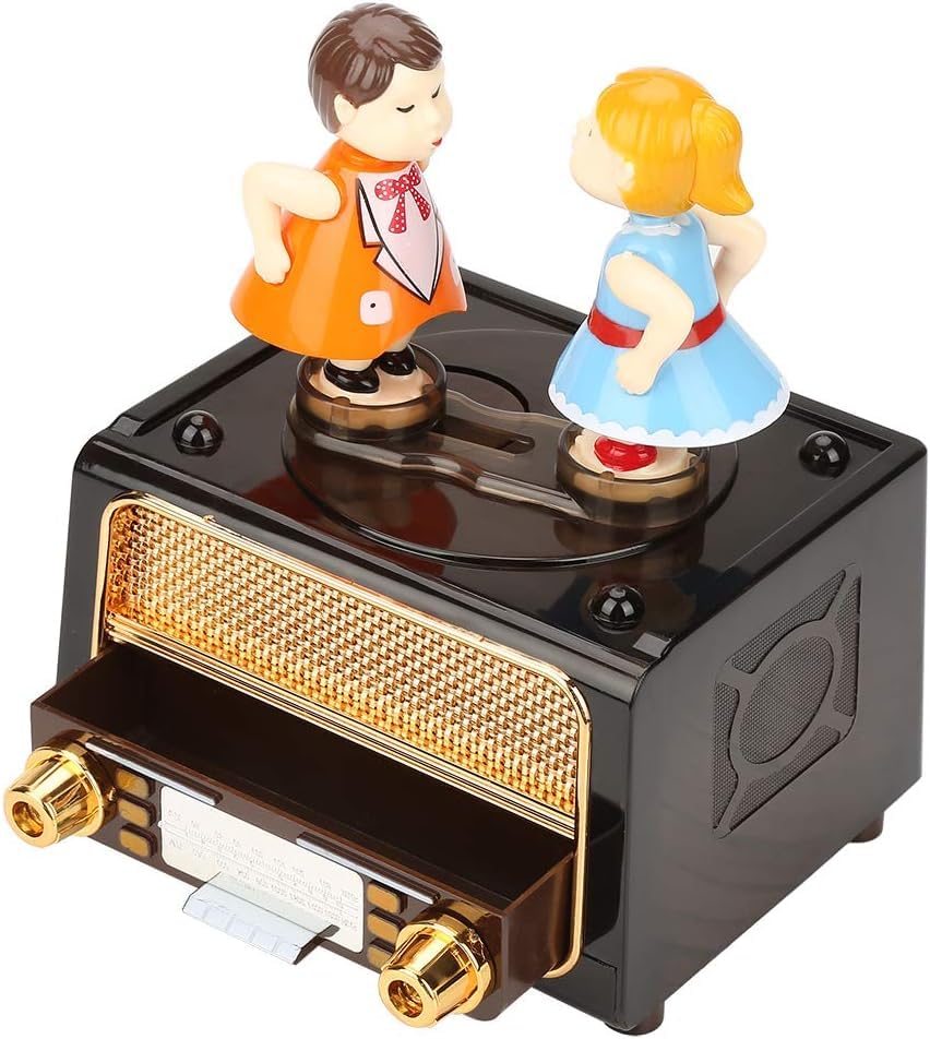 Image of AUGEN Exclusive Dancing Kissing Dolls Music Box Musical 360 rotatable Carousel Children's Wooden Men and Women Birthday Creative Christmas Valentine's Day Gift Home Decoration (Couple)