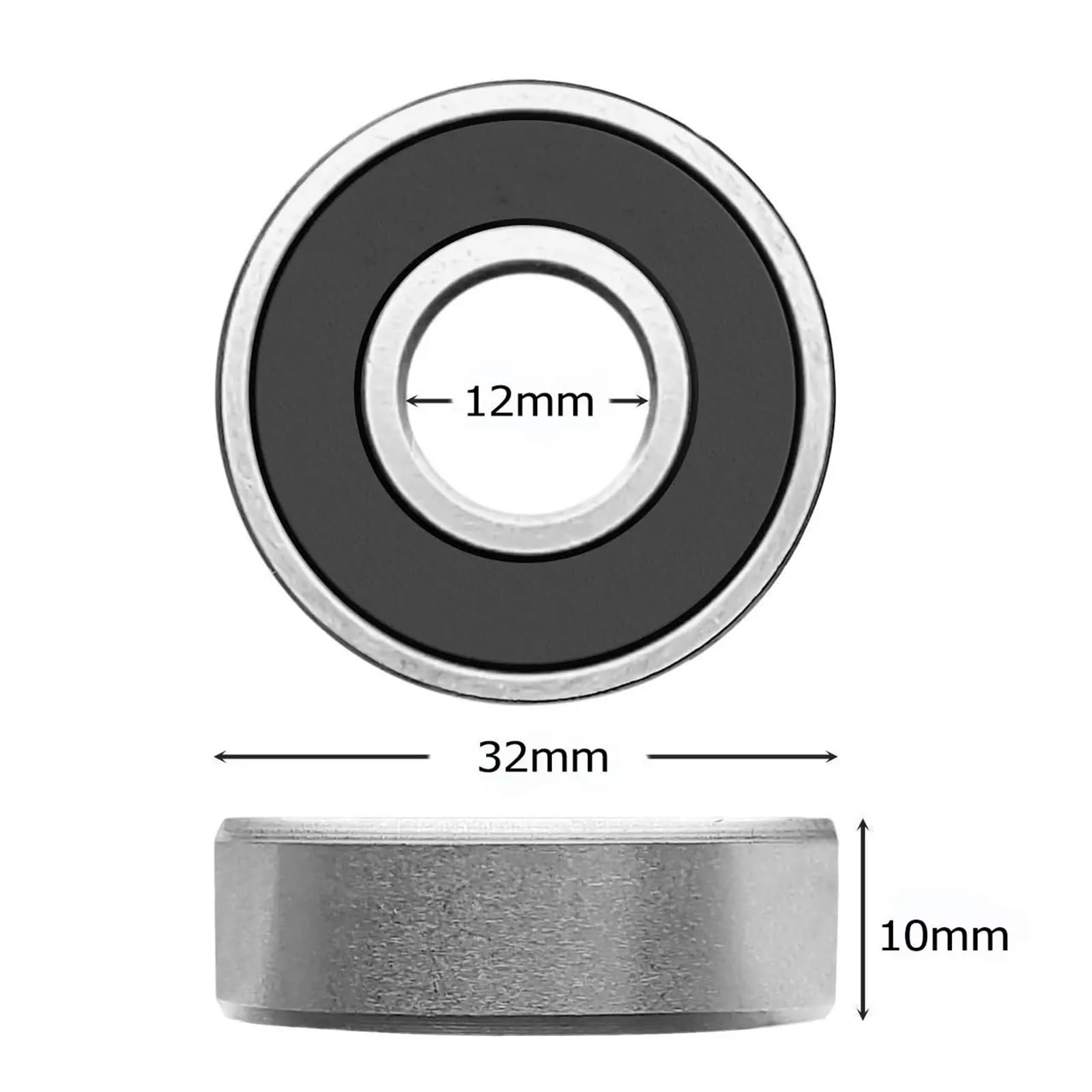 10 roulements à Billes Gorge Profonde étanches en métal ABEC-5 608 6200 6201 6202 6203 6204 6205 6206 6207 6208 ZZ 2RS 12 x 32 mm(Nero)
