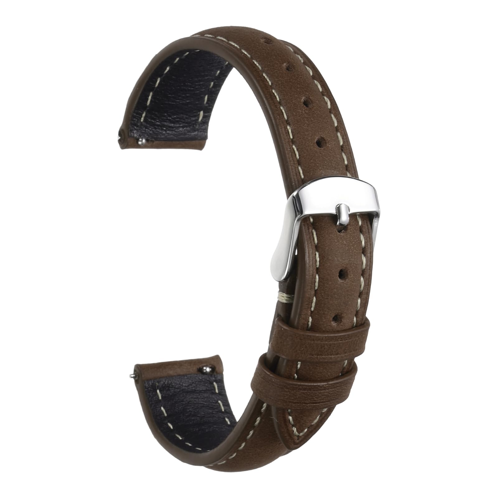 sourcing map Leather Watch Strap, 16mm Quick Release Watch Band with Stainless Steel Silver Buckle Soft Leather Watch Band for Men and Ladies, Dark Brown