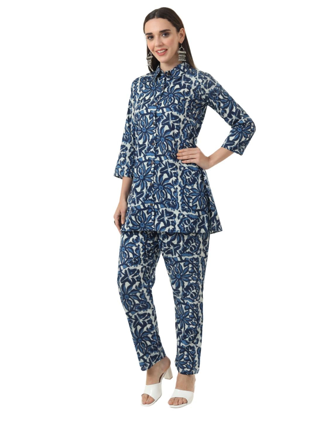 Women's Plus Size Pure Cotton Grey Floral Tunic with Palazzo Co-ords-image-30