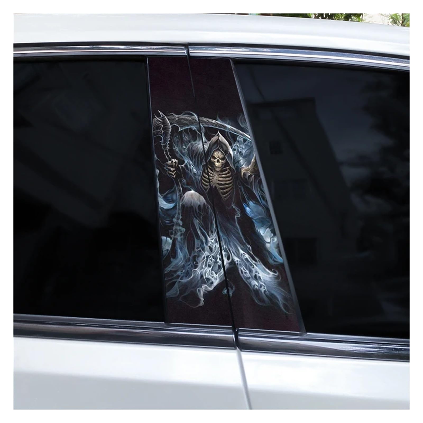 Car Side Decals 2pcs Gothic Couple Skull Grim Reaper Car Doorpost Sticker DIY B-Pillar Waterproof Vinyl Center Column Decal(Style M)