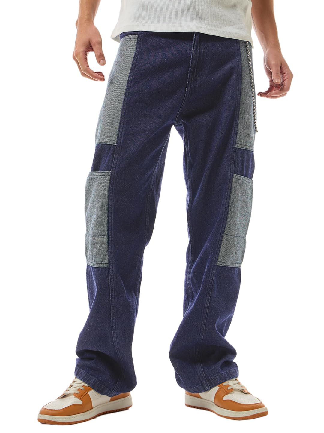 Bewakoof Men's Color Block Straight Fit Cotton Jeans in multi