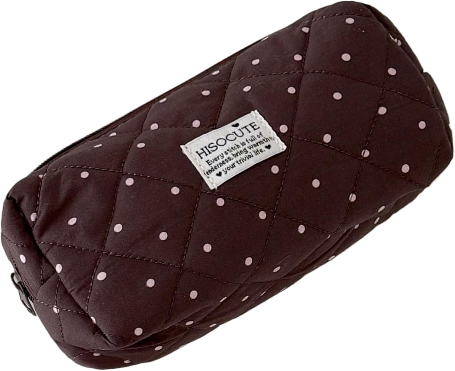 Cute Polka Dot Pencil Case Zipper Y2K Small Makeup Bag (Brown,one size)