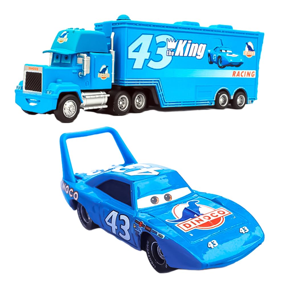 Blue Racing Car & Container Truck Model Toys for Kids - 2Pcs Set, Lightning Mini Race Figures Cake Topper, Truck Cake Decoration, Small Play Vehicle Racing Birthday Gifts