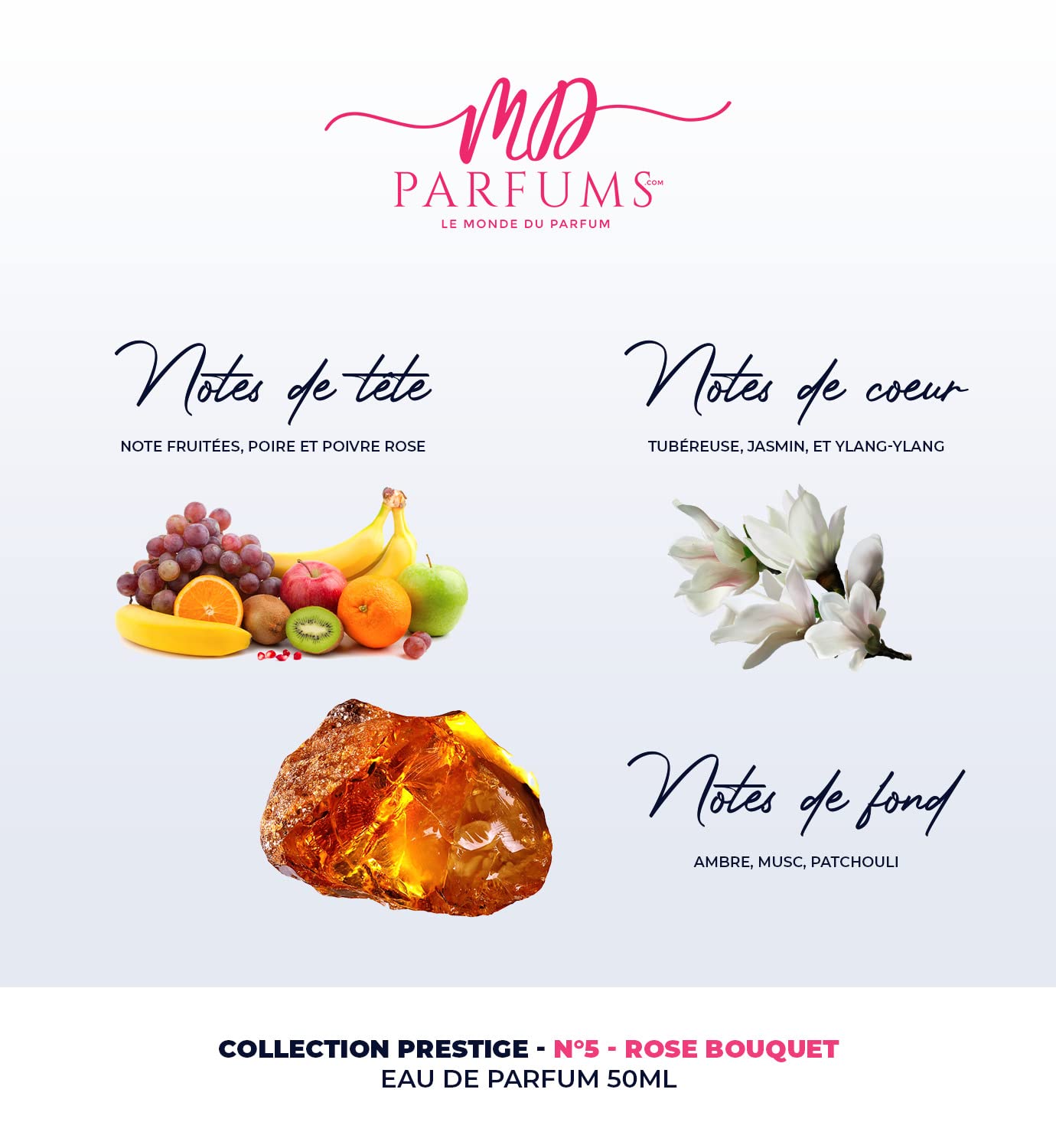 MDPARFUMS - Collezione Privata CP Prestige - Rose Bouquet numero 5 - Eau de Parfum Femminin - 50 ml - Fragranza floreale e ambra - Note di pera, Tuberosa e ambra