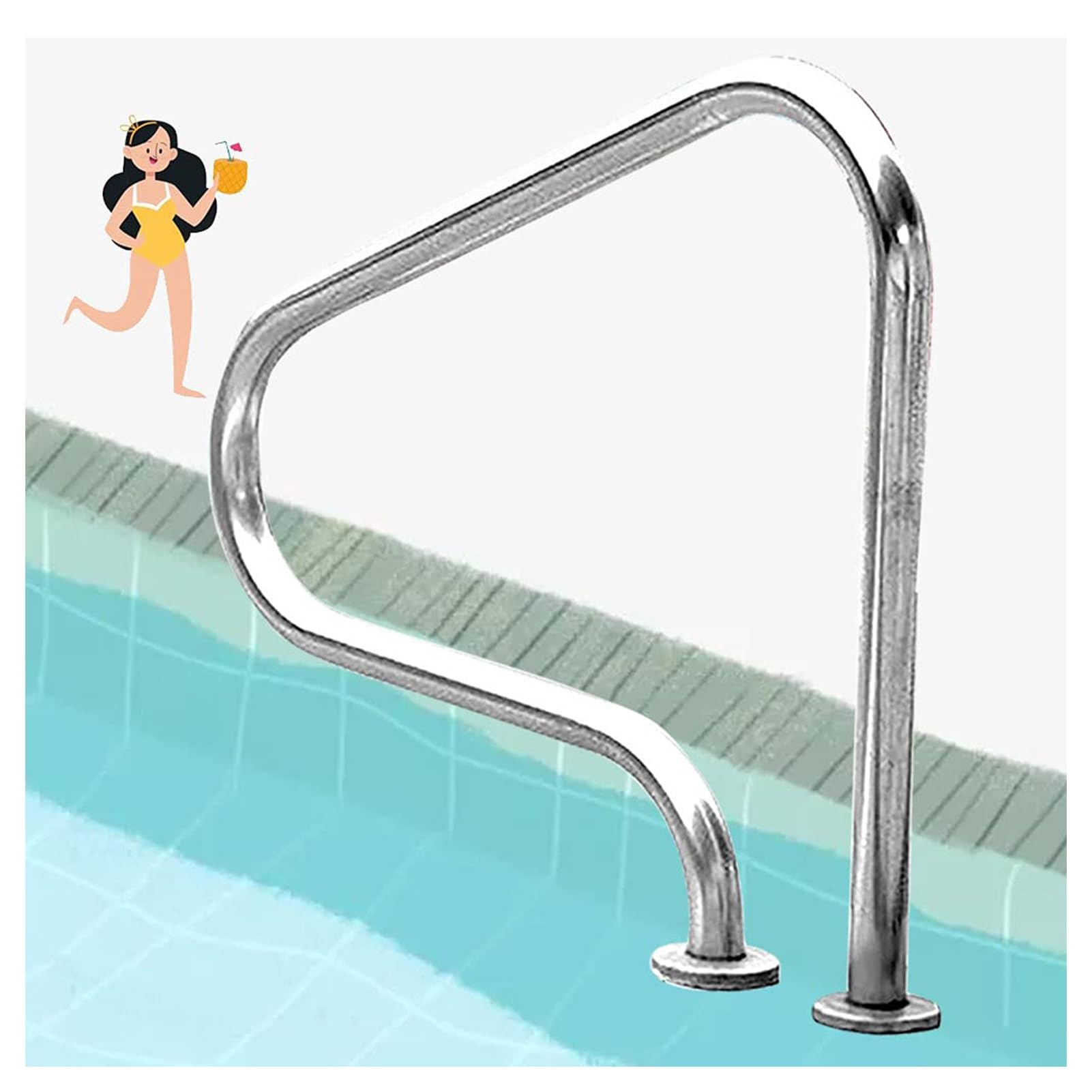 Pool Rail Pool Railing,Swimming Pool Handrail Railing,304 Stainless Steel Pool Railing,with Quick Mount Base,250 LBS Load Capacity,for Indoor Outdoor Pool Water Park