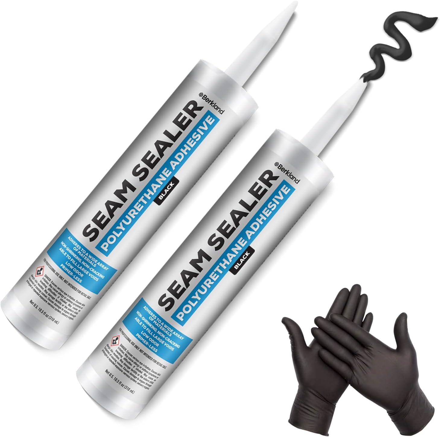 [2 Pack] Polyurethane Seam Sealer Automotive Compound Black — Paintable Auto Body Seam Sealer, Won't Shrink or Crack, Flexible Joint Filler for Bare & Painted Metal, RV Roof Sealant with Gloves, 10oz