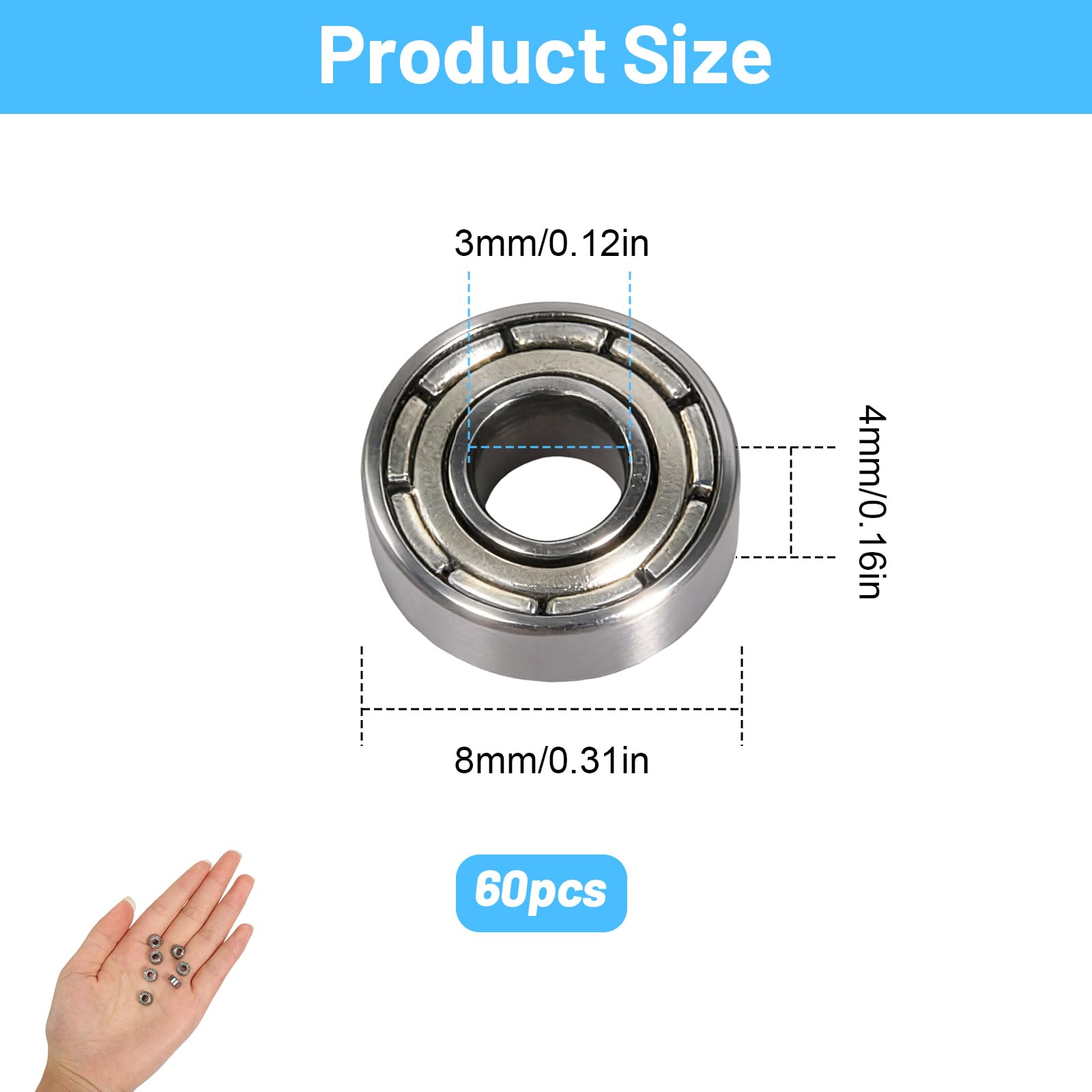 60 sztuk 693ZZ łożyska kulkowe 3 x 8 x 4 mm, podwójnie zabezpieczone łożyska kulkowe zwykłe mini łożyska kulkowe ze stali węglowej, miniaturowe łożyska kulkowe zwykłe do drukarek 3D DIY, silników