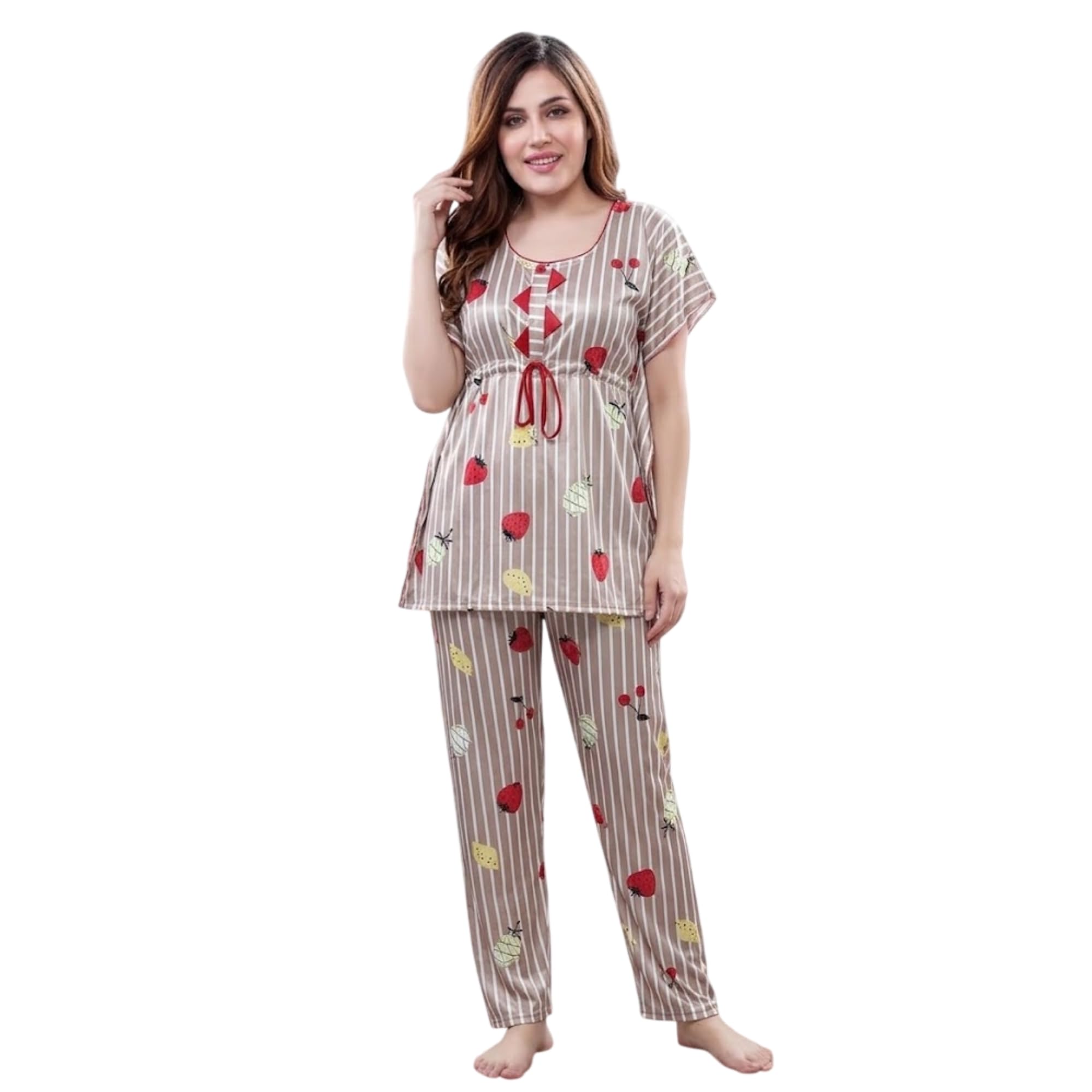 kf khush Women’s Satin Night Suit Set Printed | Short Sleeve Button Down Shirt & Shorts Co-Ord Set Sleepwear | Soft Comfortable Nightwear Loungewear for Women Home Wear | Size S-L-picture-39