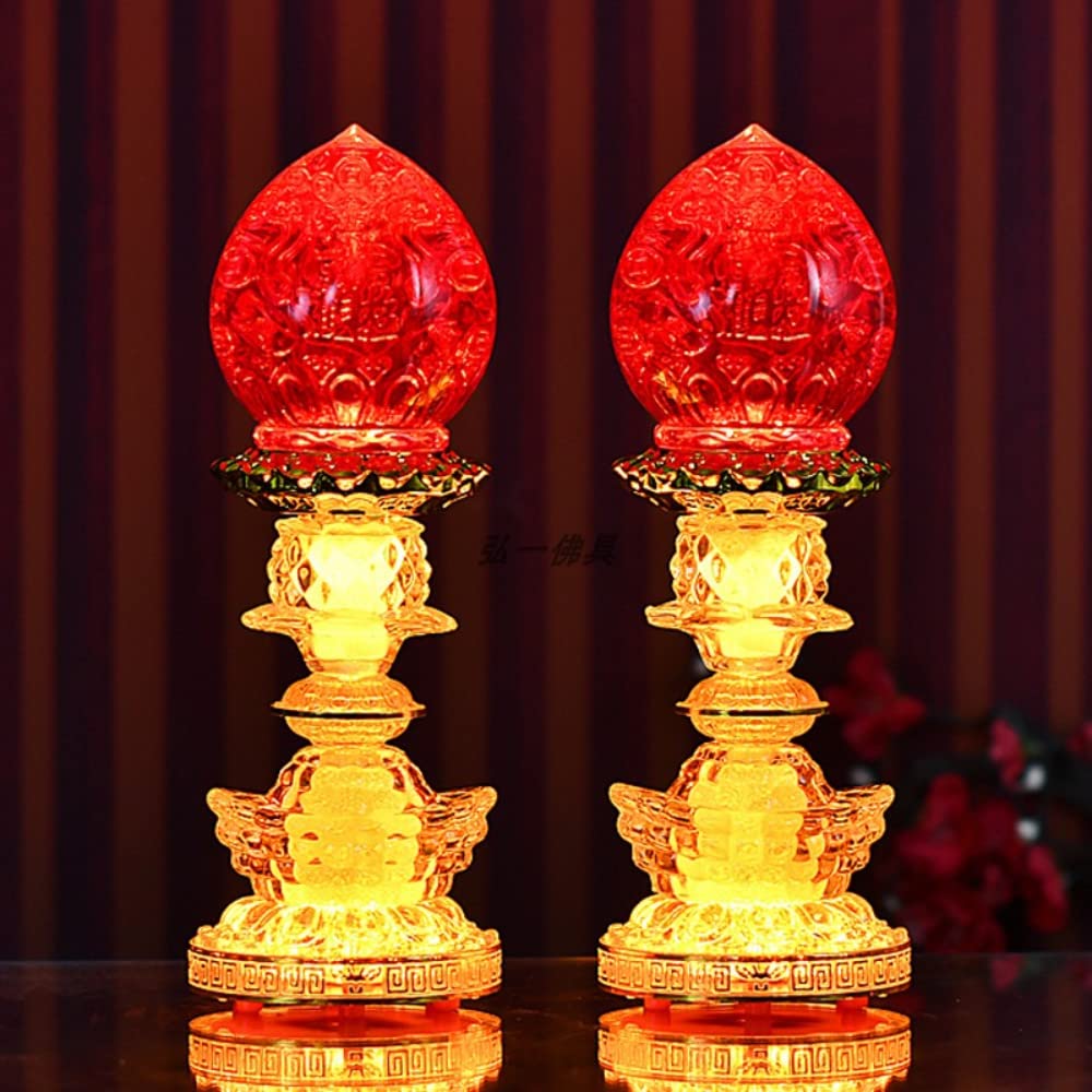 XIALON 1 Pair 24cm God of Wealth Lamp Electric Candlestick Supply Buddha Led Light Eternal Candle Lamp Smokeless