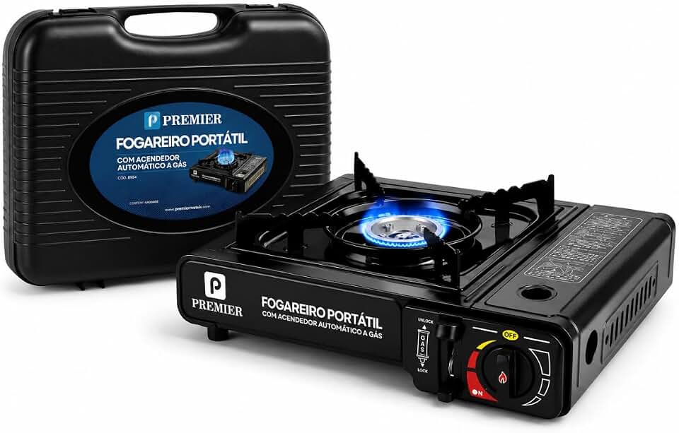 Fogareiro Fogão a Gás Portátil Camping | Acendimento Automático, Com Maleta