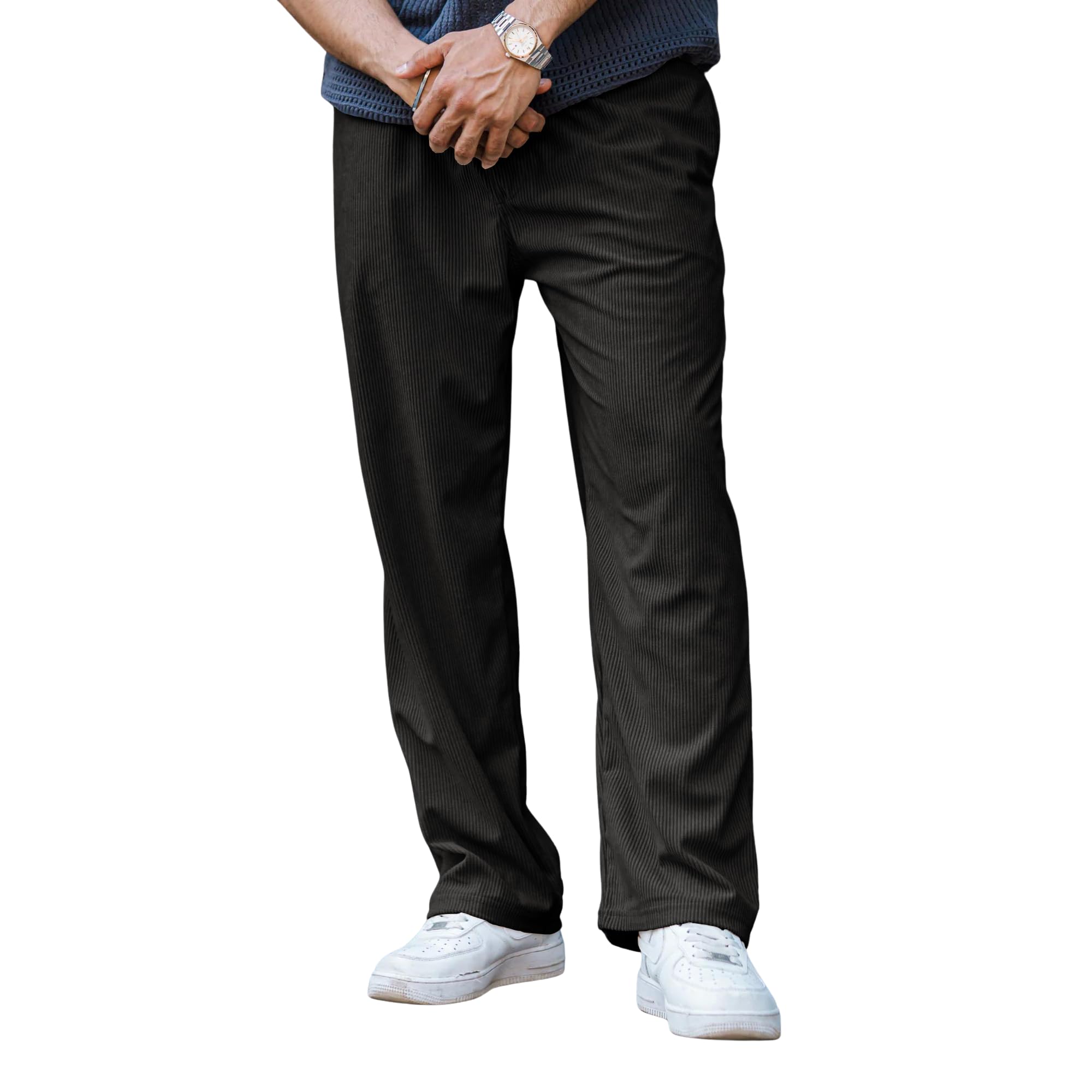 Men's Corduroy Trousers – Mid-Rise Straight Fit Pants with Self Design | Premium Cotton Corduroy | Comfortable 280 GSM Fabric for All-Day Wear-picture-53